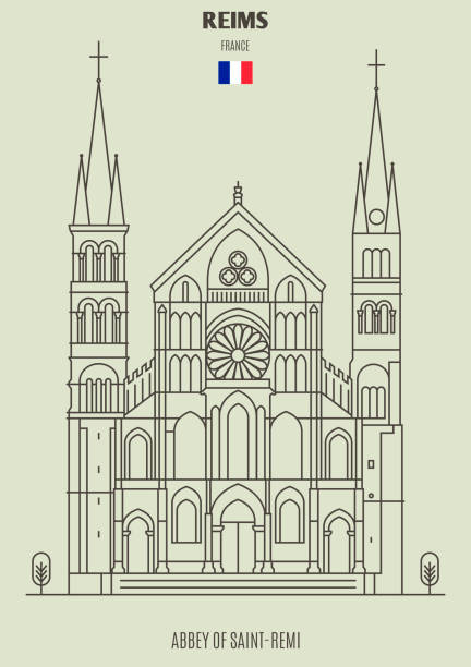 illustrations, cliparts, dessins animés et icônes de abbaye saint-remi à reims, france. icône de repère - reims