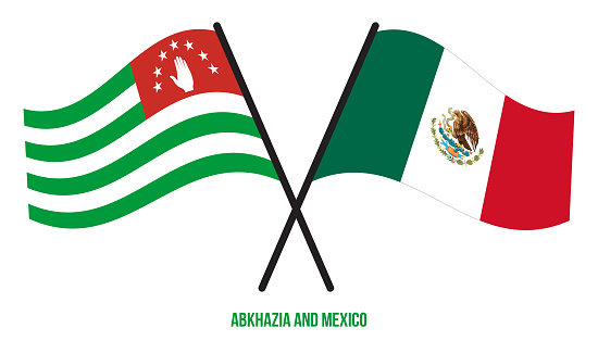 Abkhazia and Mexico Flags Crossed And Waving Flat Style. Official Proportion. Correct Colors.