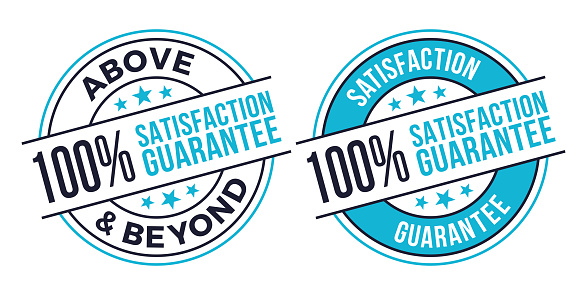 Above and beyond 100% satisfaction guarantee badge seal stamp symbol