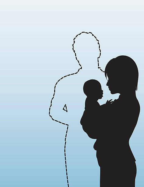 Absent Father - Single Mother A mother and her baby, and the image of an absent father. EPS, Layered PSD, High-Resolution JPG included. divorce silhouettes stock illustrations