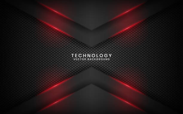 Abstract 3D black technology background overlap layer on dark space with red light arrow effect decoration. Modern template element future style for flyer, banner, cover, brochure, or landing page Abstract 3D black technology background overlap layer on dark space with red light arrow effect decoration. Modern template element future style for flyer, banner, cover, brochure, or landing page garage backgrounds stock illustrations