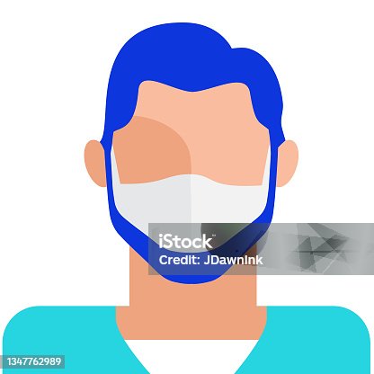 istock Abstract adult man with beard wearing a face mask avatar icon in modern vibrant flat colors on white background 1347762989
