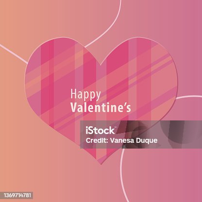 istock Abstract and trendy Happy Valentine's card with heart shape grid pattern in pink and coral colors with gradient and geometric background. Vectored. Square greeting for 14th February. Color trends 2022. 1369714781