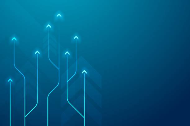 Abstract arrow circuit style on blue background, copy space composition, business growth concept. Abstract arrow circuit style on blue background, copy space composition, business growth concept. growth backgrounds stock illustrations