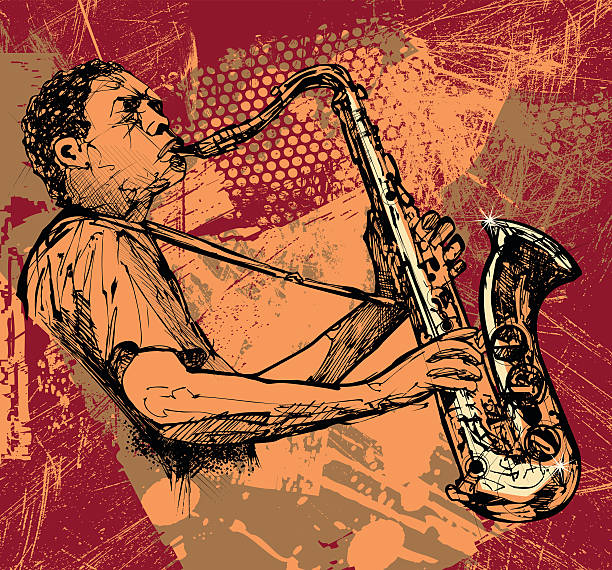 Abstract art of man playing the saxophone vector art illustration