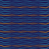 Vector Illustration of a Beautiful Abstract Background Formed by Blue and Golden Simulating Rippled Water Waves