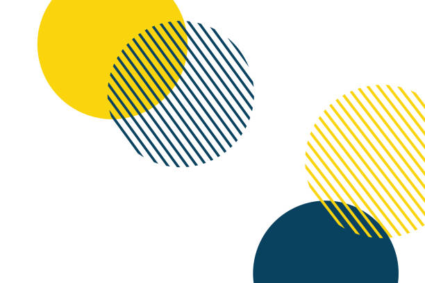 abstrakcyjne tło wykonane z geometrycznych okręgów w kolorach żółtym i niebieskim. - odlotowy styl stock illustrations