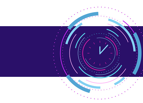 Modern design abstract clock. Abstract background with color circle line on blue. Backdrop in futuristic style. vector illustration.