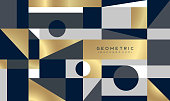 Abstract background with geometric figures. Elegant design with blue, white, gray and gold colors. Vector pattern design. Suitable for cards, paper, textiles, wrappers, packaging decoration.