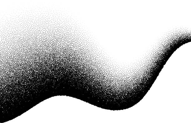 흩어진 점의 물결이 있는 추상적 배경 - 흑백 stock illustrations