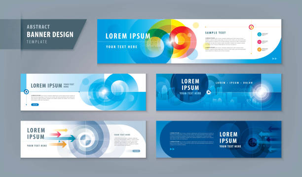 Abstract banner design web template Set, Horizontal header web banner Abstract banner design web template Set, Horizontal header web banner. Modern Target cover header background for website design, Social Media Cover ads banner, social networks, Path to the goal, Concept growth to success, Reach the target, communication drawings stock illustrations
