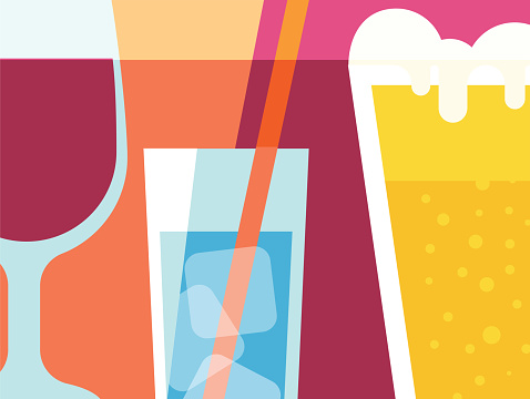 Abstract beverages design in flat cut out style.
