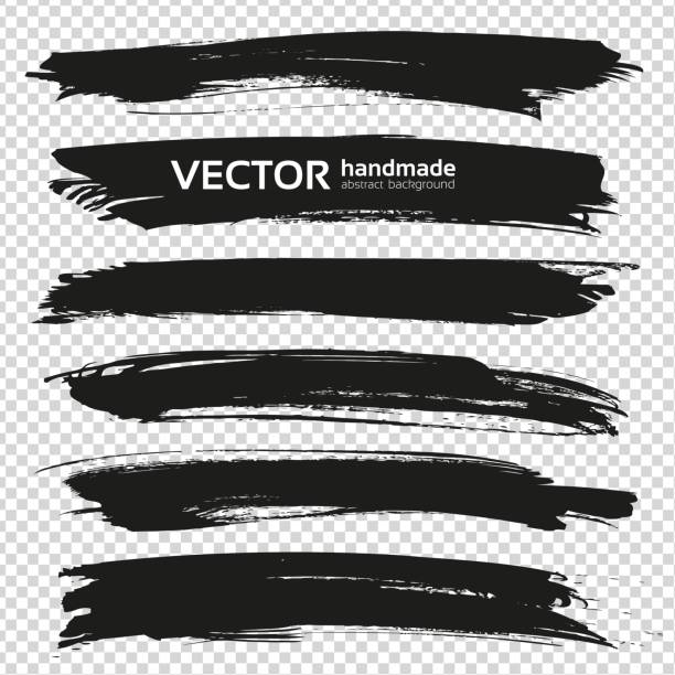 abstrakte großen schwarzen langen dicken striche pinselsatz auf nachahmung transparenten hintergrund isoliert - langzeitbelichtung stock-grafiken, -clipart, -cartoons und -symbole