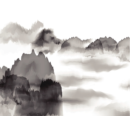 abstract black and white Chinese painting mountain background