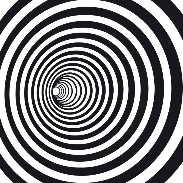 абстрактная черно-белая полосатая оптическая иллюзия. геометрическая гипнотическая спираль. геометрическая иллюстрация формы червоточин - black hole stock illustrations
