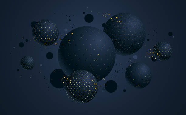 Abstract black and yellow dotted spheres vector background, composition of flying balls decorated with dots, 3D mixed globes Abstract black and yellow dotted spheres vector background, composition of flying balls decorated with dots, 3D mixed globes 3 d glasses stock illustrations
