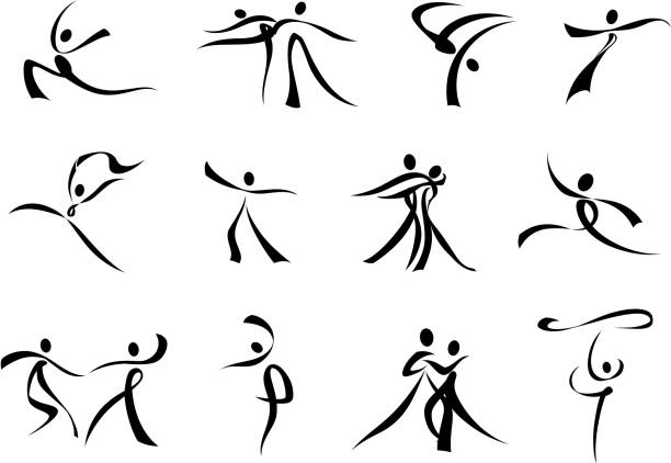 ilustrações de stock, clip art, desenhos animados e ícones de abstrato preto ícones de dança de pessoas - dancer white man on white