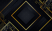 abstract black shapes with golden glitter background