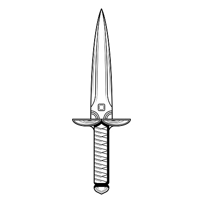 Abstract Black Simple Line Metal Sword Knife Dagger Blade Weapon Doodle Outline Element Vector Design Style Sketch Isolated On White Background Illustration For War, Battle