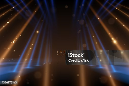 istock Abstract blue and gold light rays background 1366773143