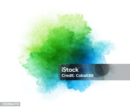 istock Abstract blue and green watercolor on white background 1332844713