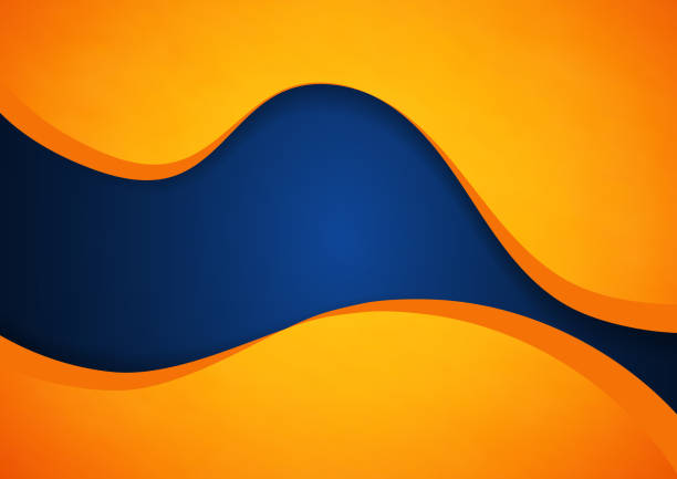 soyut mavi ve turuncu dalga vektör arka plan - eğri şekil stock illustrations