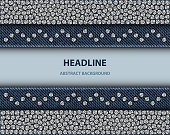 Vector abstract blue denim design with silver sequin piles and zig-zag.
