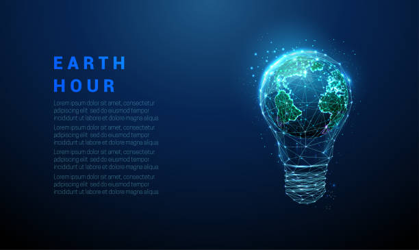 Abstract blue light bulb with planet Earth inside vector art illustration