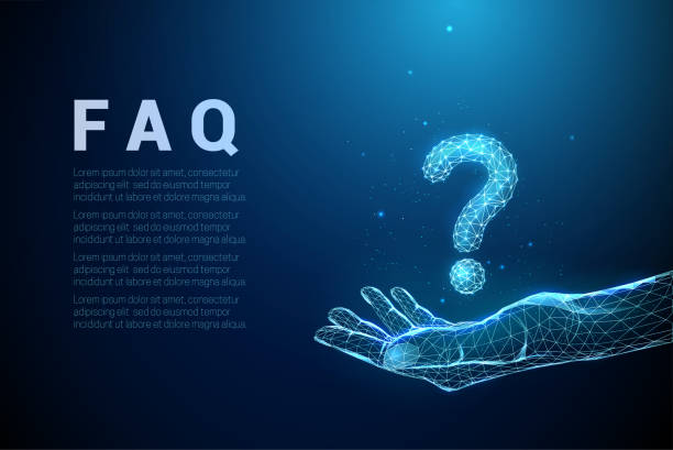 Abstract blue polygonal giving hand with question mark vector art illustration