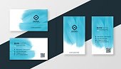abstract blue watercolor creative business card design