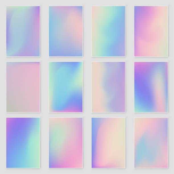 Abstract blurred Holographic gradient background set Modern minimal design. Empty template for design cover, book, printing, gift card Abstract blurred Holographic gradient background set Modern minimal design. Empty template for design cover, book, printing, gift card and fashion iridescent stock illustrations
