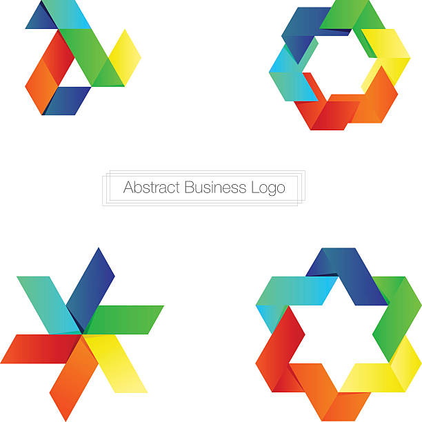 abstrakt business-logo mit farbenfrohem band-stil - windrad stock-grafiken, -clipart, -cartoons und -symbole