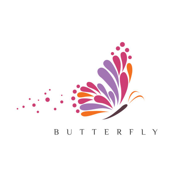 illustrazioni stock, clip art, cartoni animati e icone di tendenza di modello di logo butterfly astratto - farfalle
