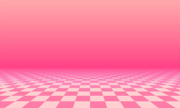Abstract checkered floor in pink surreal interior. Room with no horizon and tiled floor. Abstract checkered floor in pink surreal interior. Room with no horizon and tiled floor chess backgrounds stock illustrations