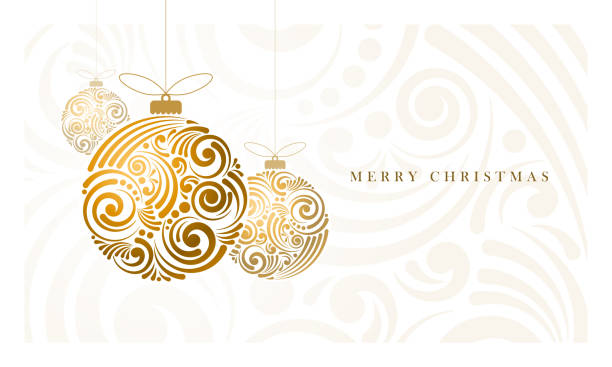 Abstract Christmas Balls Vector Christmas greeting card with abstract swirl Christmas balls. Gold Ornament stock illustrations