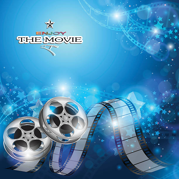 Abstract Cinema Background Abstract cinema background with blurred lights, film reels, film strip and space for text. File includes high resolution JPEG. movie backgrounds stock illustrations