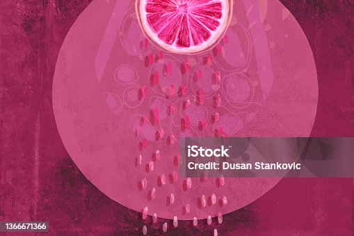 istock Abstract citrus fruit in pink 1366671366