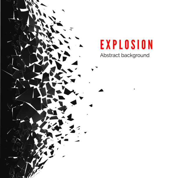 Abstract cloud of pieces and fragments after wall explosion. Demolition black wall. Shatter and destruction effect. Vector illustration  crumble stock illustrations