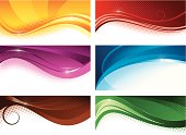 Vector illustration of six different and multicolored abstract banners. Each banner grouped. Only simple gradient used.