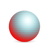 Abstract colorful halftone, minimalist ball, circle with shadow on white background. Comic style shape, gradient halftone pop-art retro style from dots. Template for ad, covers or posters.