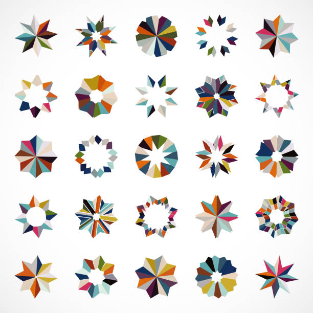 ilustraciones, imágenes clip art, dibujos animados e iconos de stock de colección de botones de iconos de patrón floral de mosaico de colores abstractos - kaleidoscope