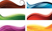 Vector illustration of six different and multicolored abstract banners. Each banner grouped. Only simple gradient used.