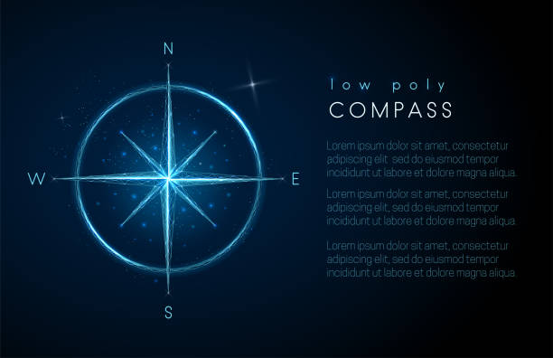 Abstract compass icon. Low poly style design Abstract compass. Low poly style design. Abstract geometric background. Wireframe light connection structure. Modern 3d graphic concept. Isolated vector illustration. navigational compass stock illustrations