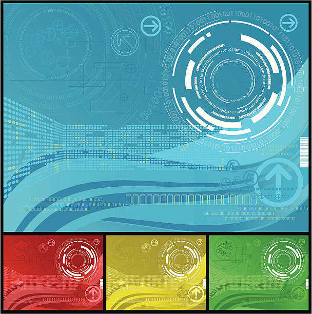 Abstract computer themed backgrounds in various colors vector art illustration