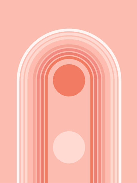 Abstract contemporary aesthetic background with geometric balance shapes, rainbow gates, circles. Boho wall decor. Mid century modern minimalist art print. Organic shape. Pastel peach pink colors. Vector illustration arch architectural feature illustrations stock illustrations
