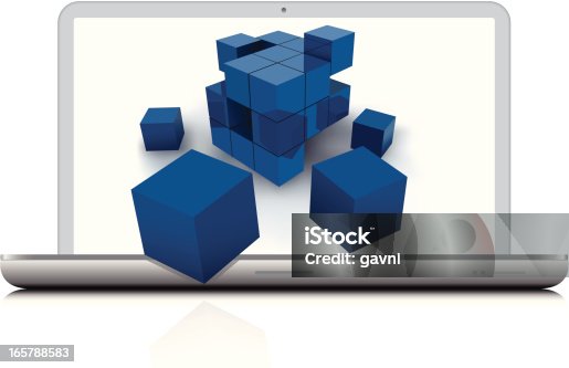istock Abstract cubes with laptop 165788583