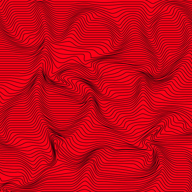 Abstract Curved Lines Background In Red Color Wave Pattern vector art illustration