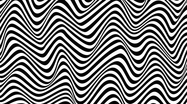 Abstract Curved Lines Background In White And Black Color, Wave Pattern vector art illustration