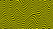 Vector Abstract Curved Lines Background In Yellow And Black Color, Wave Pattern