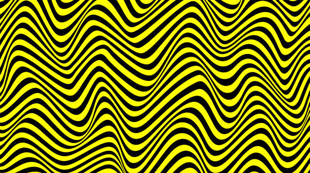 Abstract Curved Lines Background In Yellow And Black Color, Wave Pattern vector art illustration
